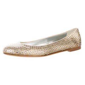 GIUSEPPE ZANOTTI METALLIC LEATER FLAT W/RHINESTONE